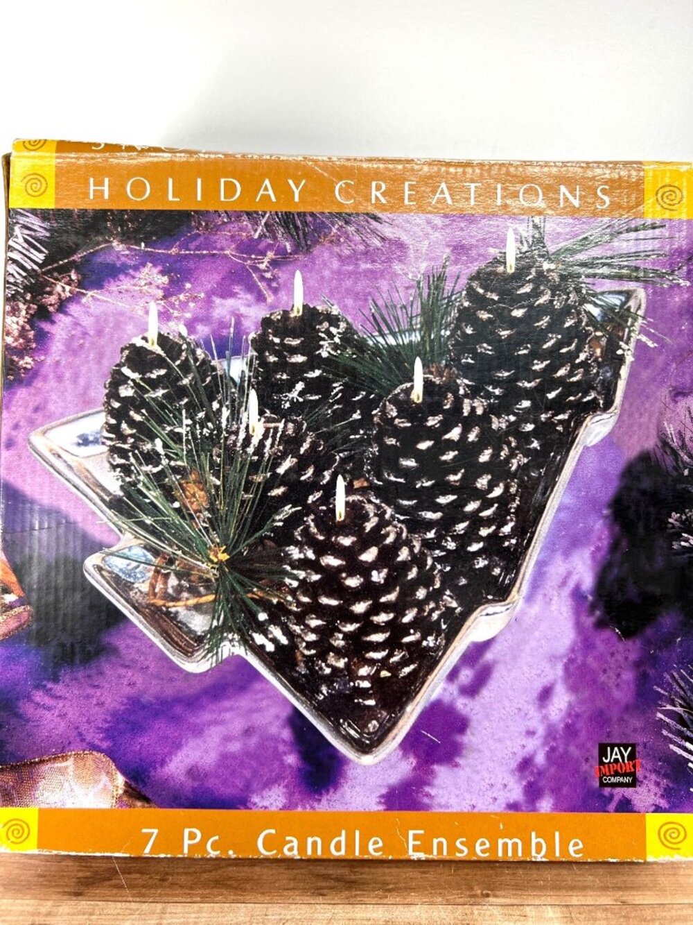 Decorative Pinecone & Greenery Arrangement Silver Triangle Tray Seasonal Display